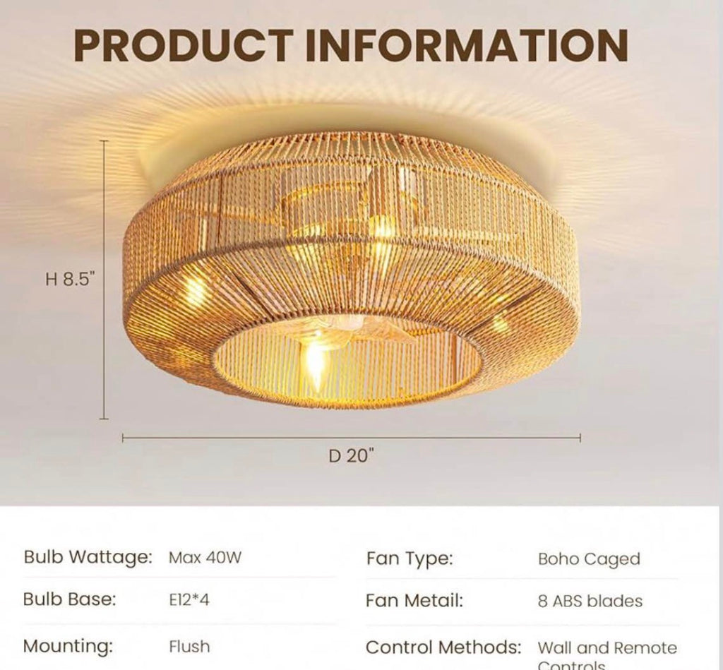 Moooni 20" Boho Caged Ceiling Fan with Light