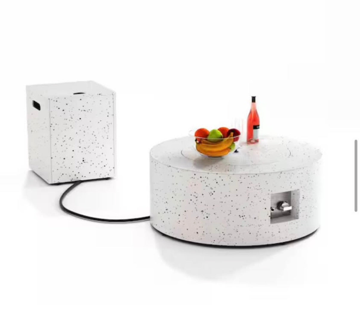 30 in. Round Firepit Table White with Black Dots