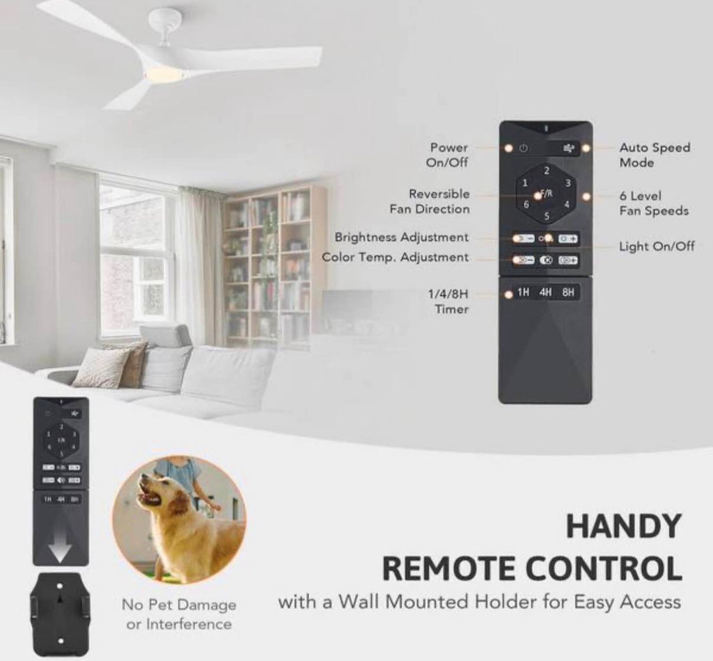 52 in. Smart Indoor White Ceiling Fan with 3000-6500K LED Light