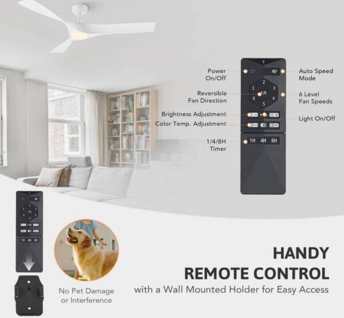 52 in. Smart Indoor White Ceiling Fan with 3000-6500K LED Light