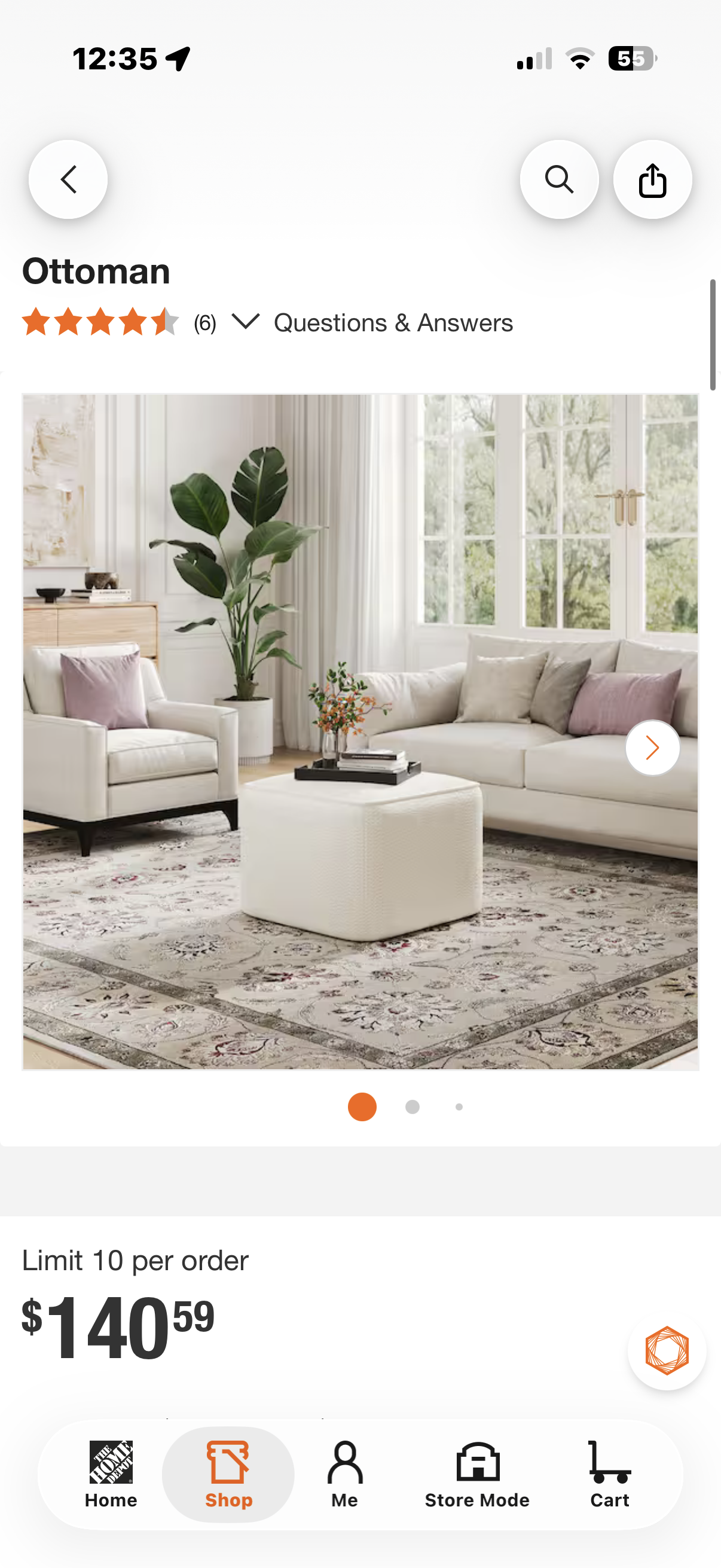 Yzabella White Boucle Fabric Upholstered Ottoman