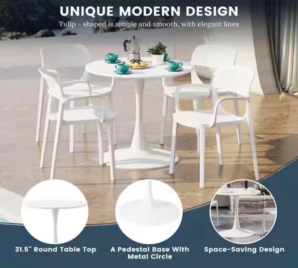 Frond and Form Outdoor 31.5 in. Round Steel Dining Table