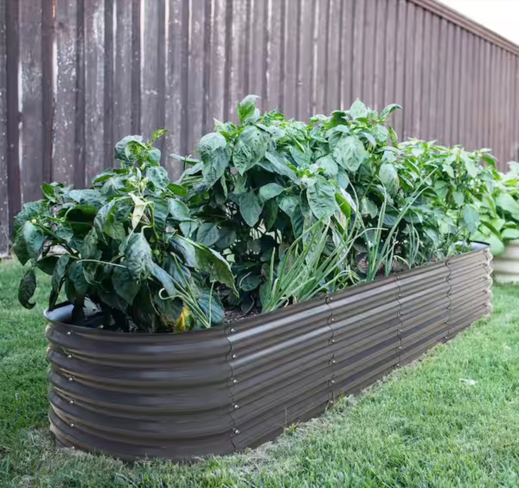 Dark Gray Galvanized Steel Raised Garden Bed