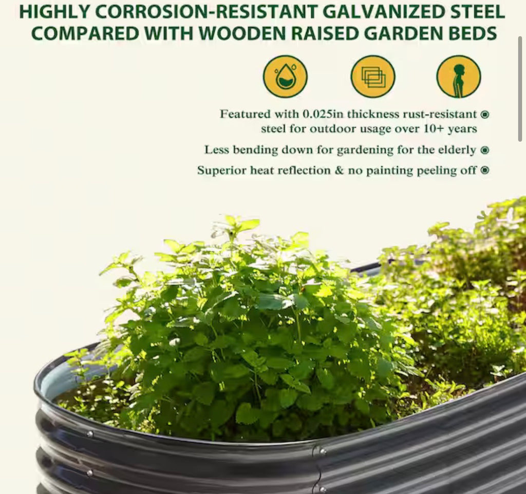 Dark Gray Galvanized Steel Raised Garden Bed