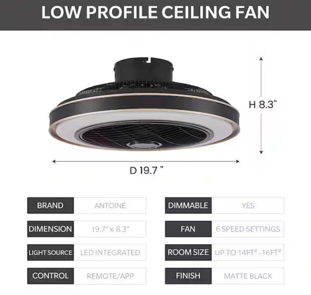 20 in. Indoor Ceiling Fan with LED Light (missing bracket mount)