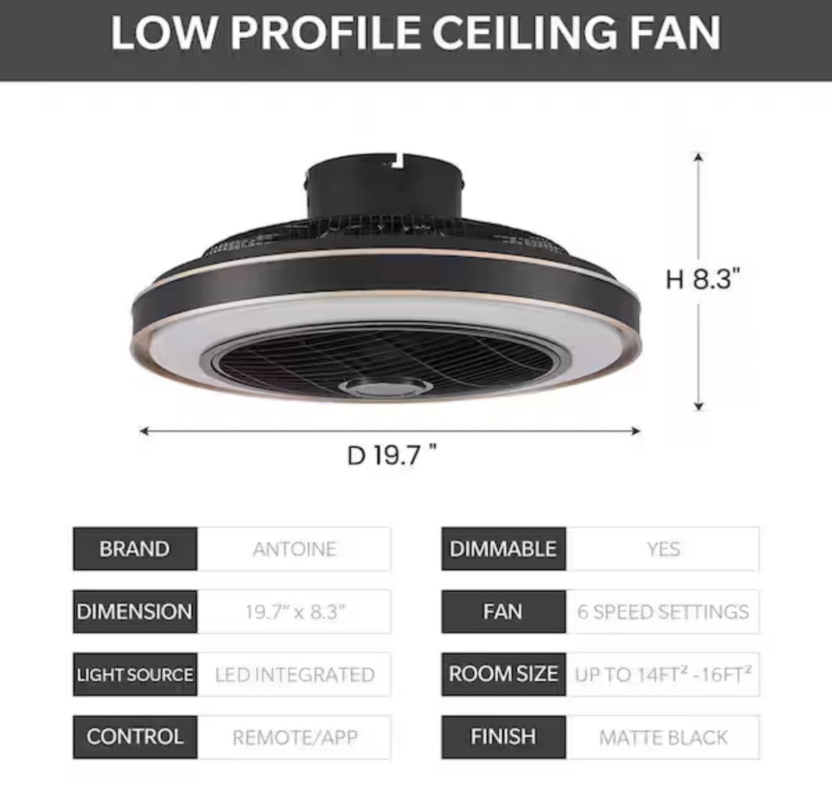 20 in. Indoor Ceiling Fan with LED Light (missing bracket mount)