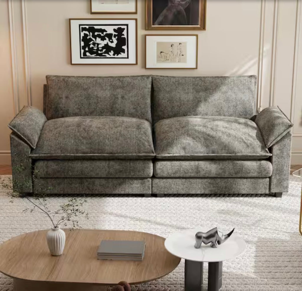 84 in. Deluxe Pillow-Styled Chenille Paris Gray Loveseat