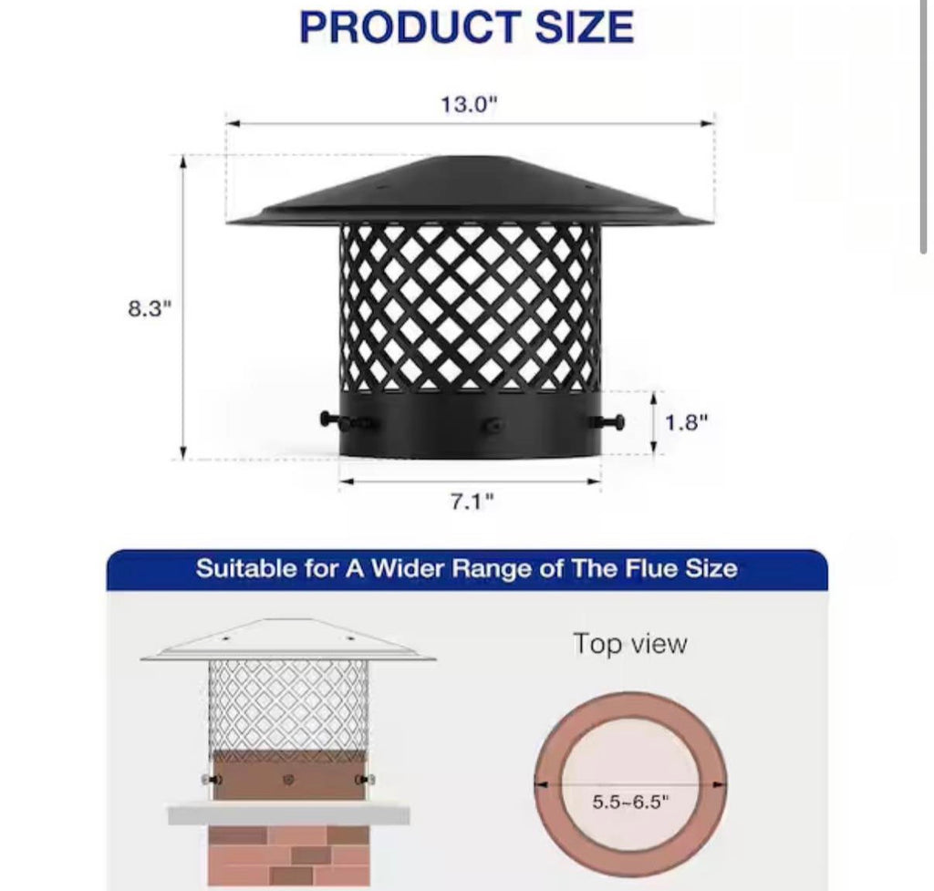 6 in. Black Round Galvanized Steel Fireplace Chimney Cap
