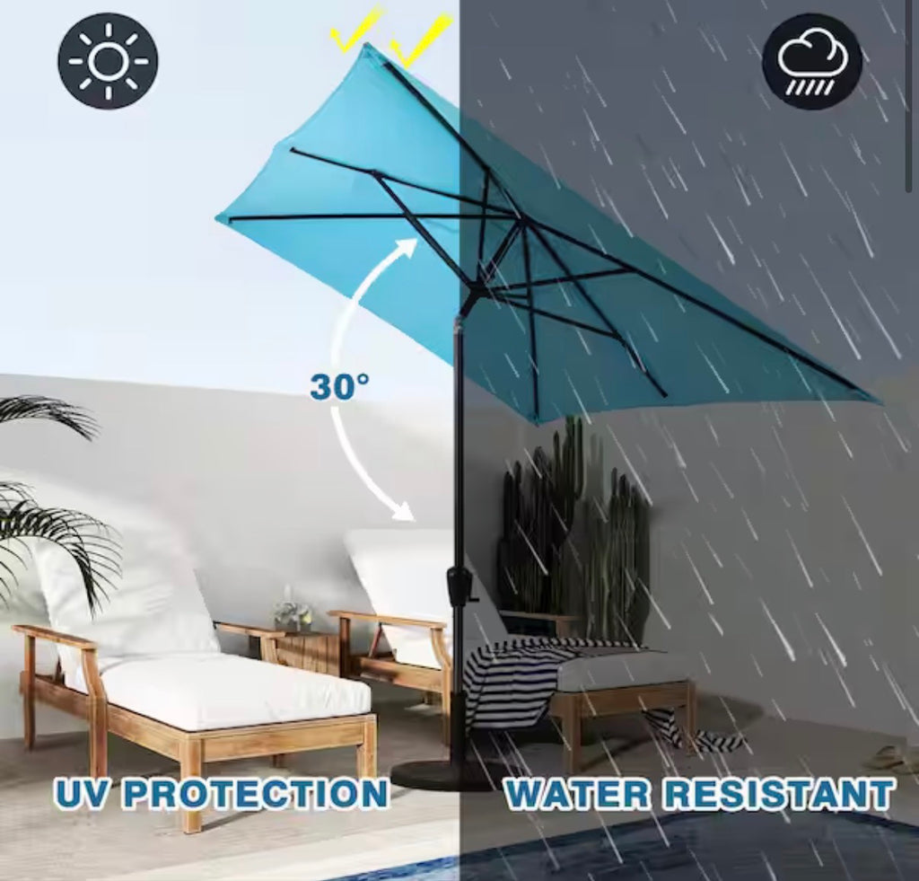 6.6 ft. x 9.8 ft. Rectangular Steel Market Patio Umbrella in Aqua