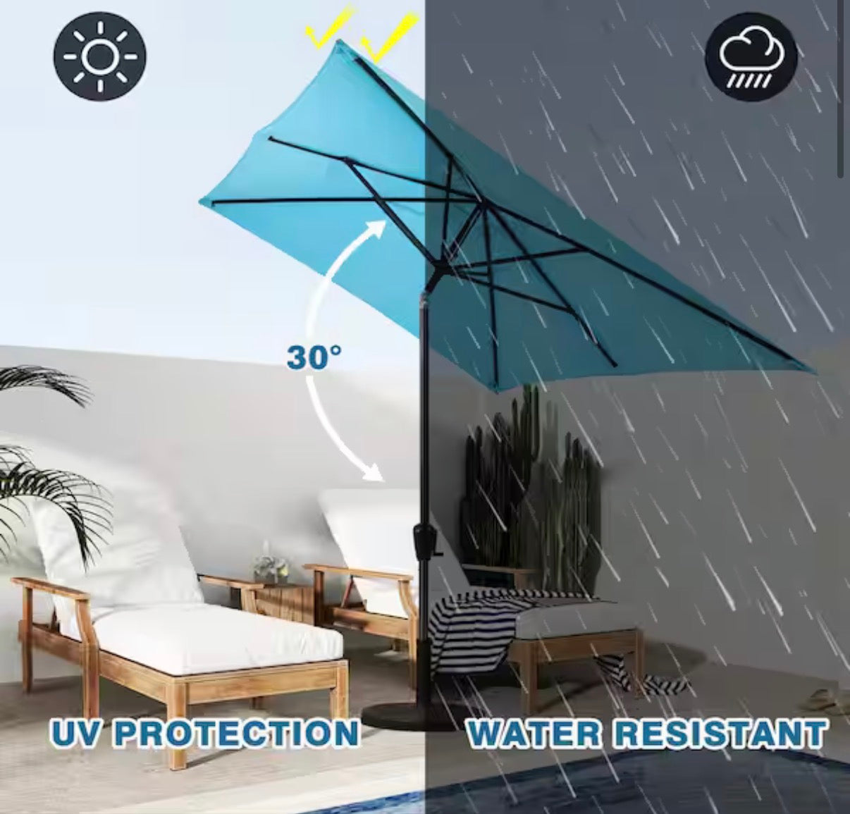 6.6 ft. x 9.8 ft. Rectangular Steel Market Patio Umbrella in Aqua
