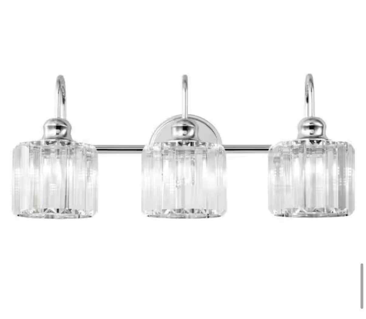 3-Light Chrome Dimmable Glam Crystal Bathroom Vanity Light