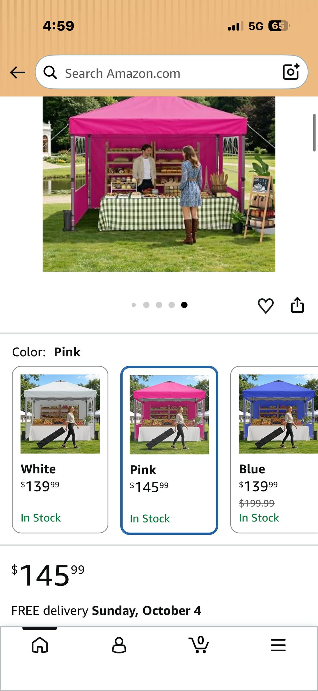 10x10ft Pop Up Canopy Tent Pink with Sidewalls