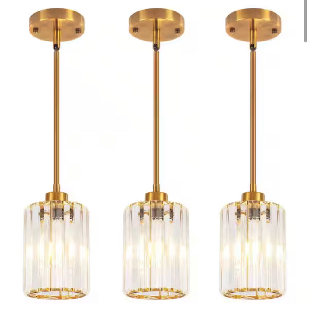 Gold Modern Pendant Light with Crystal Glass Shades