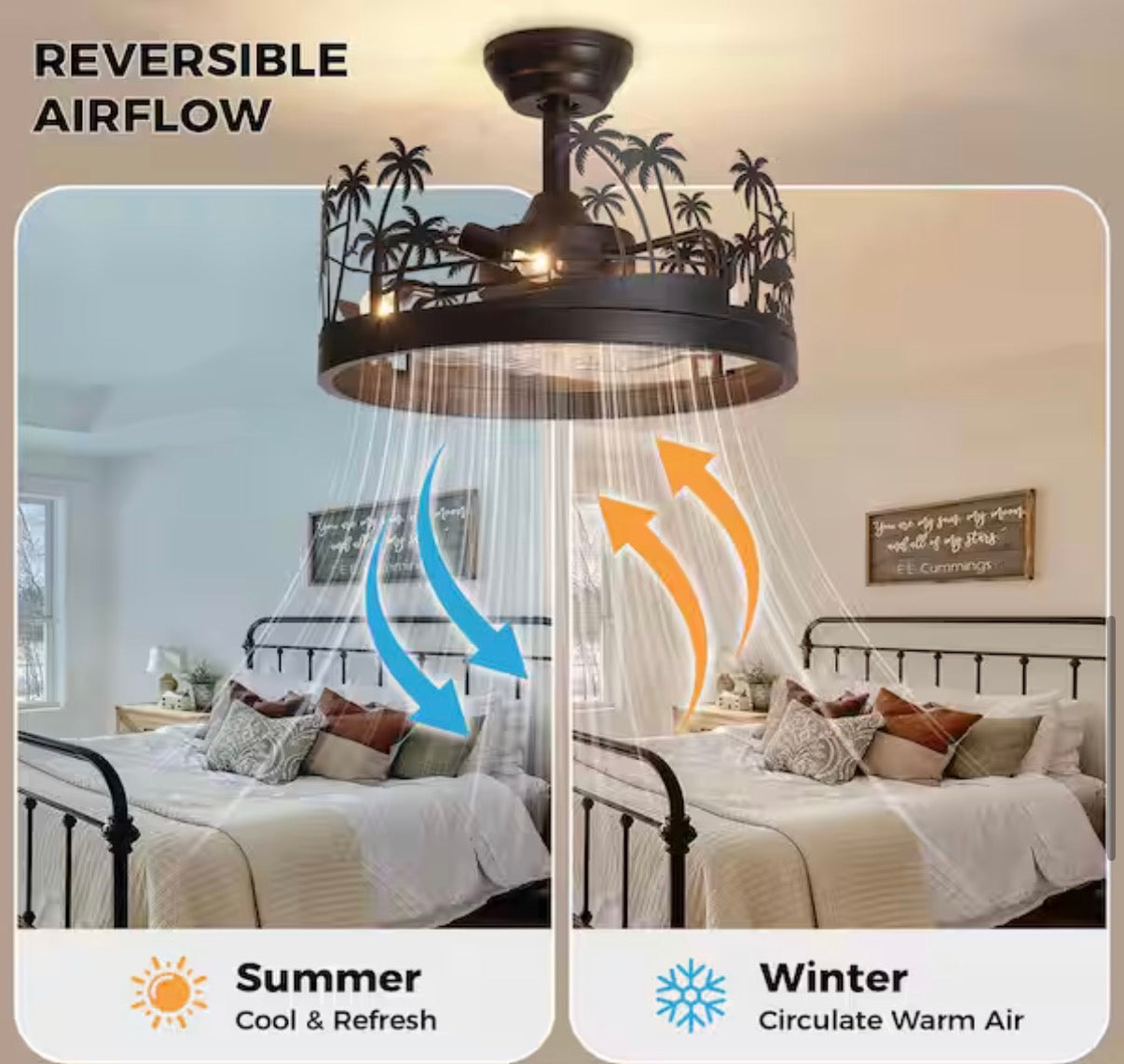 Tropical Palm Tree Cage Downrod Mount Ceiling Fan with Light