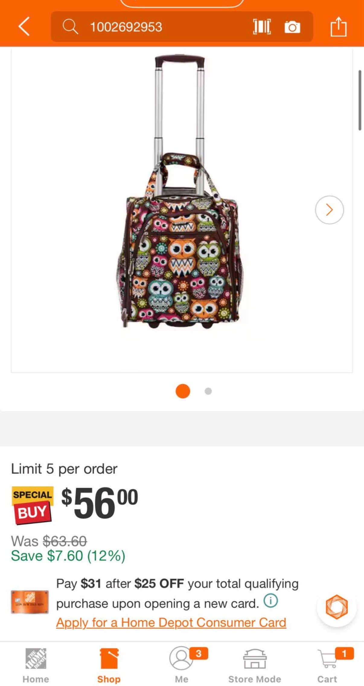 16.5 in. H Owl Melrose Wheeled Underseat Carry-On Suitecase