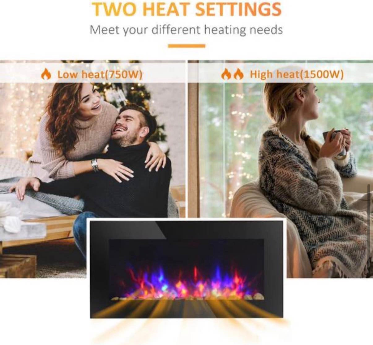 36 in. Electric Wall-Mounted Fireplace with Flame Effect