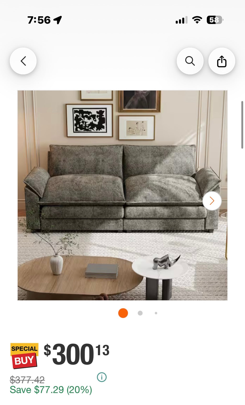 84 in. Deluxe Pillow-Styled Chenille Paris Gray Loveseat