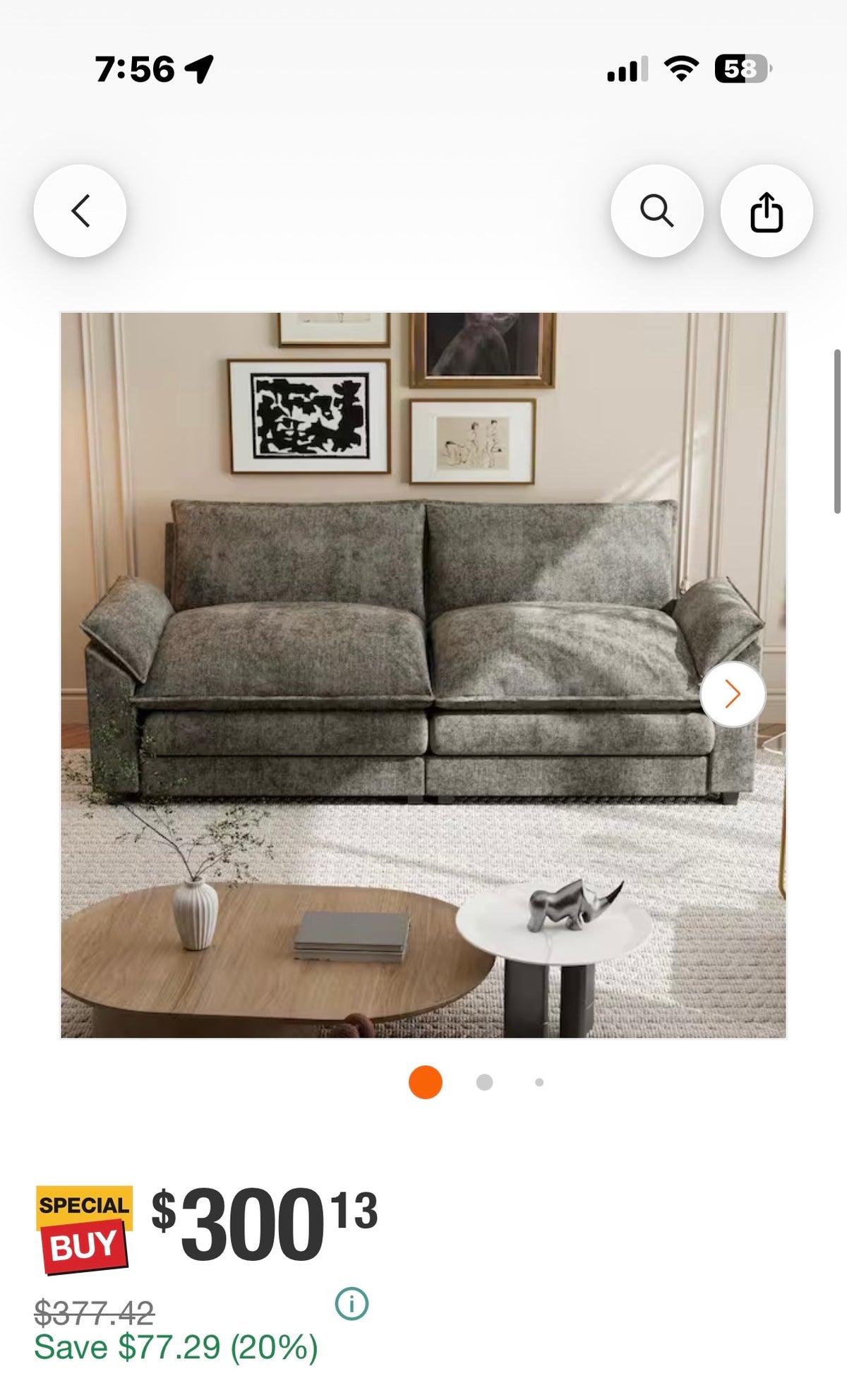 84 in. Deluxe Pillow-Styled Chenille Paris Gray Loveseat