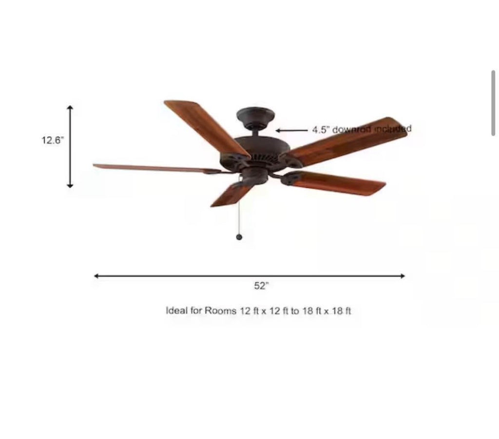 52 in. Indoor Oil Rubbed Bronze Ceiling Fan.