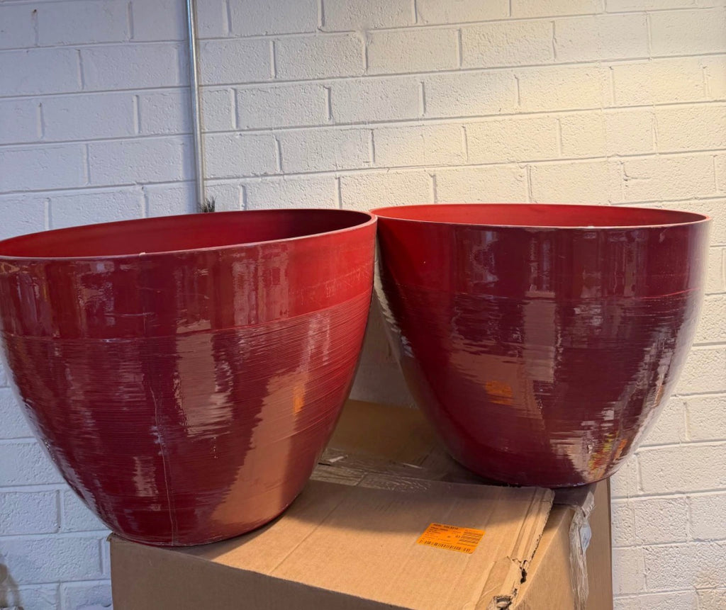22 in. Large Red Resin Lightweight Round Planter