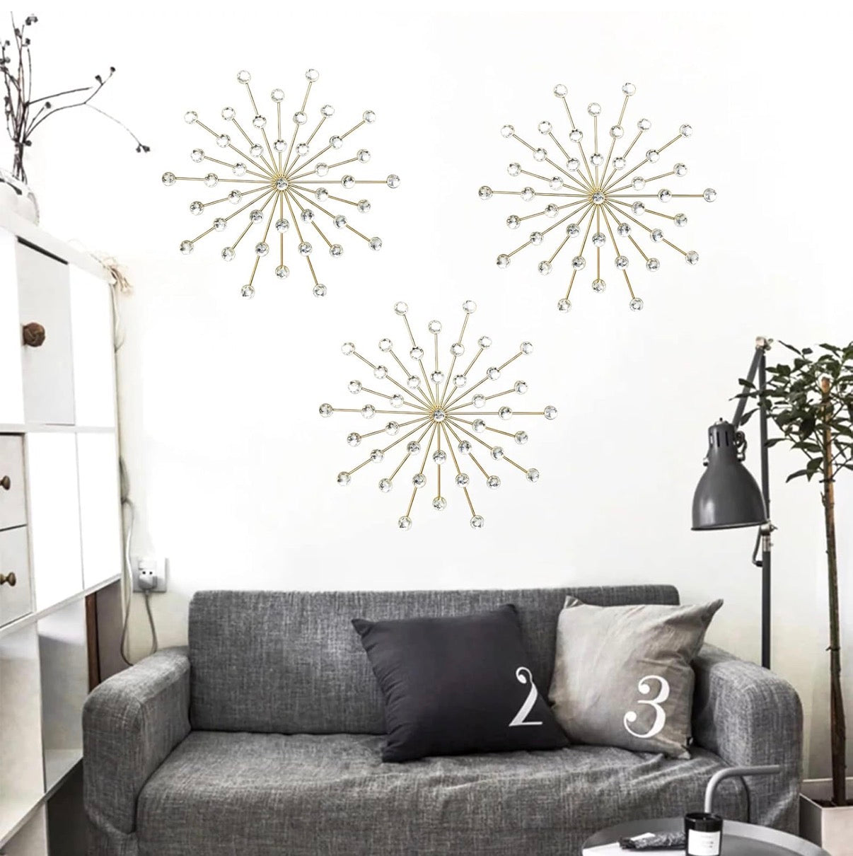 3 Set Gold Starburst Wall Art for Home Decor