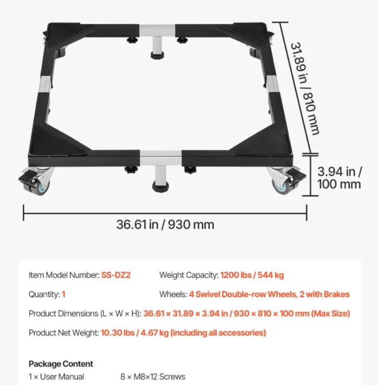 Fridge Stand Mobile Base 1200 lbs Load Capacity