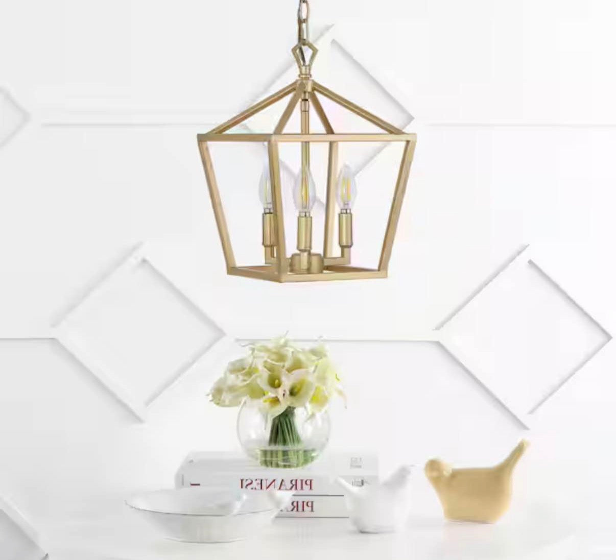 3-Light Iron Classic Modern Lantern LED Brass Gold Pendant
