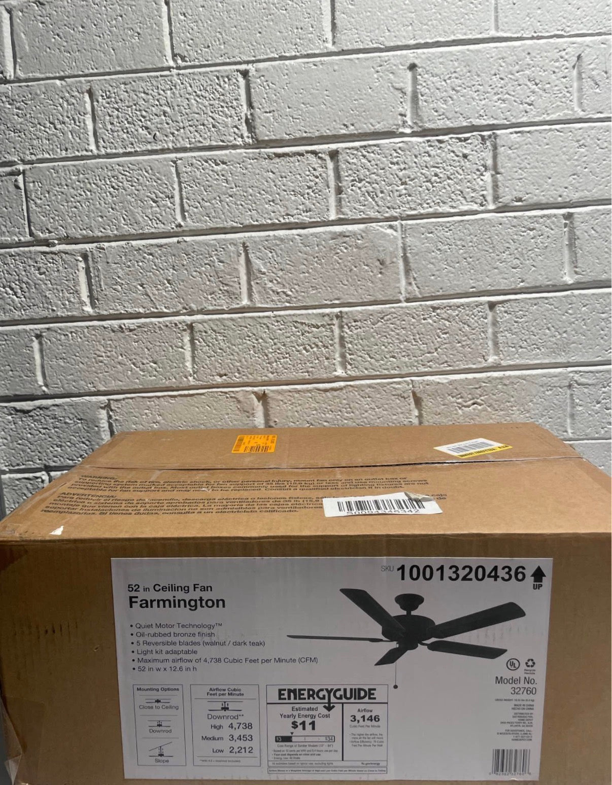 52 in. Indoor Oil Rubbed Bronze Ceiling Fan.