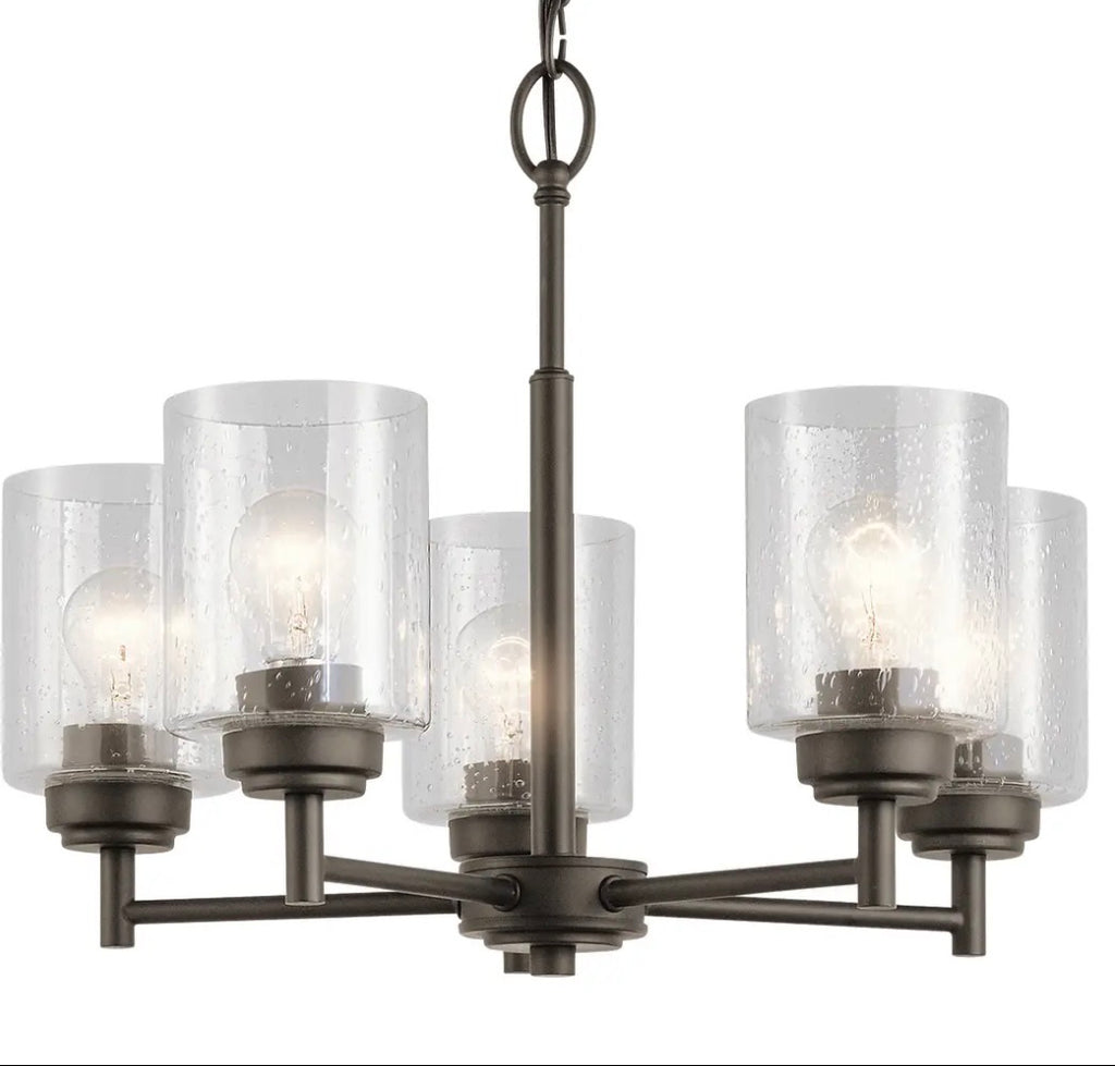 Winslow 5 -Light Bronze Seeded glass Metal Chandelier