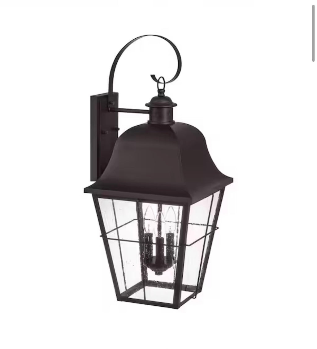 Warwick 28 in. Espresso Bronze Finish Hardwired Outdoor Wall Lantern
