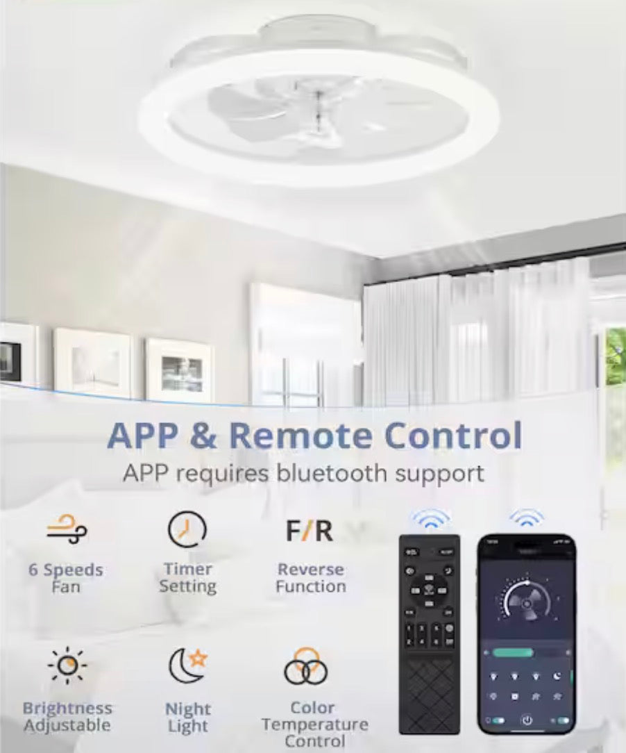 20 in. Smart Indoor White Low Profile Ceiling Fan