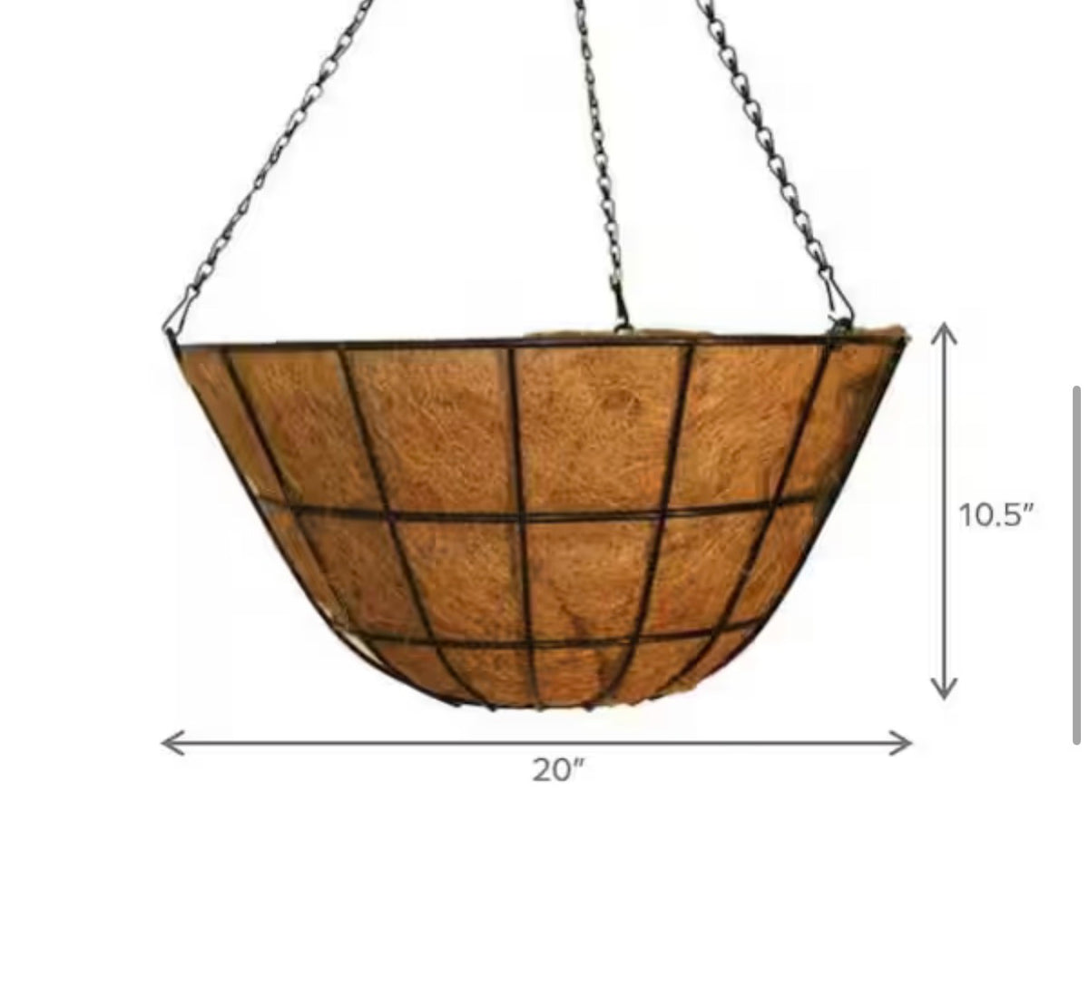 Large Black Metal Hanging Round Planter with Coco Liner
