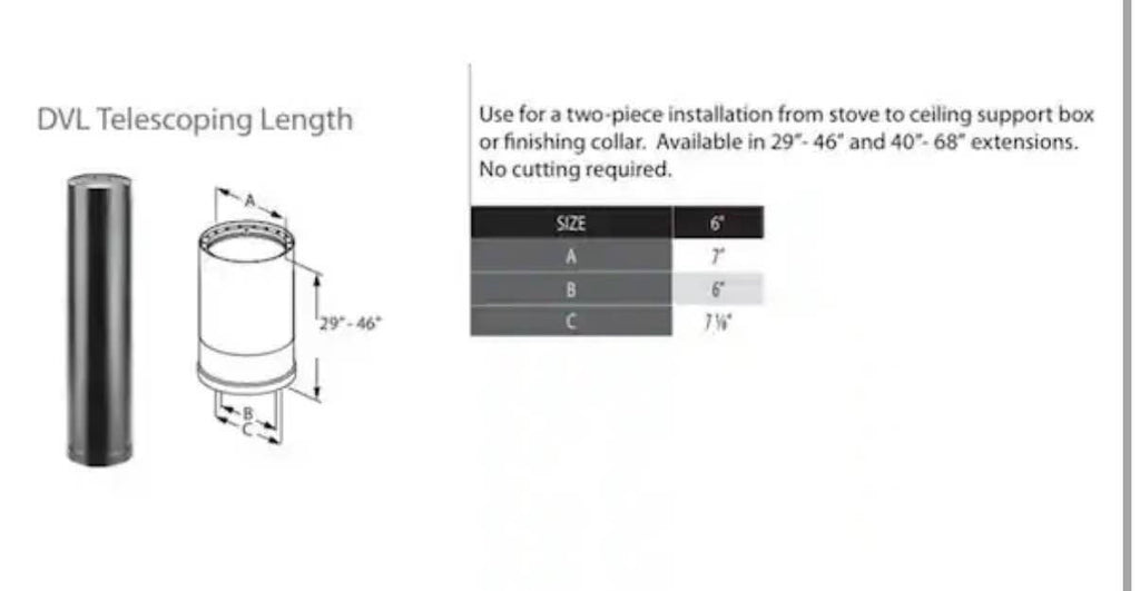 Double Wall Stove Pipe 6in. Diameter x 29in. to 46in