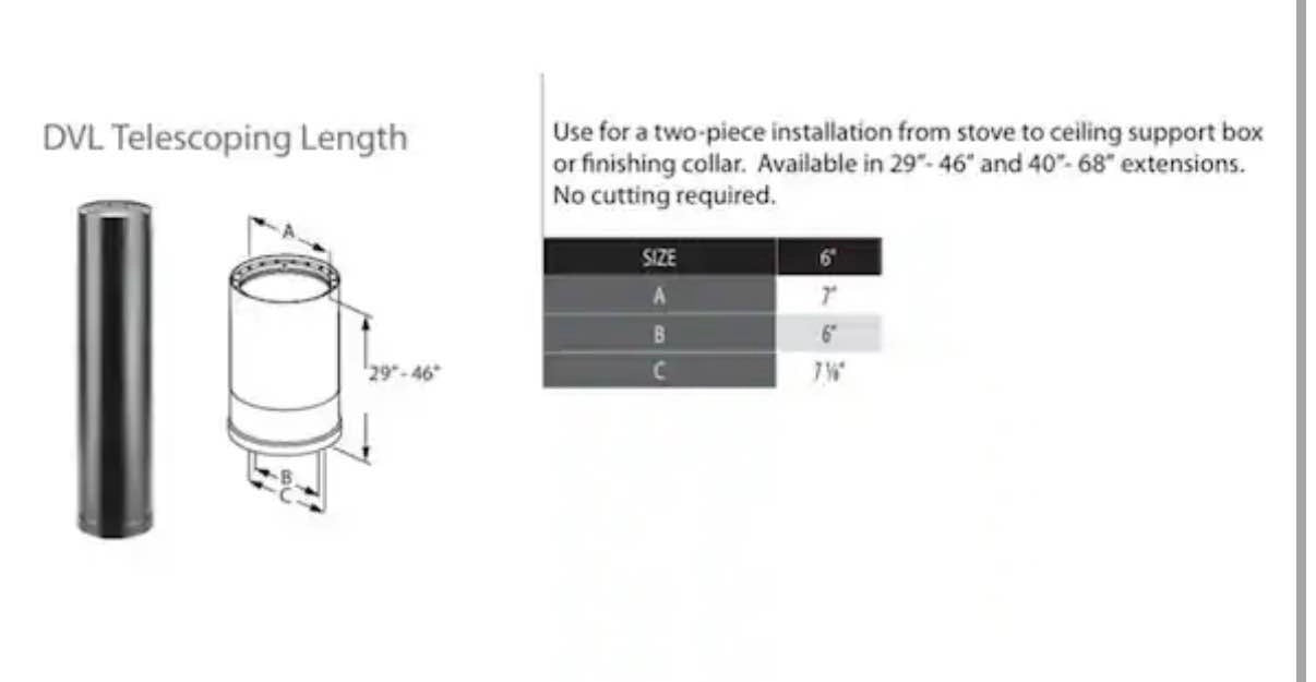 Double Wall Stove Pipe 6in. Diameter x 29in. to 46in
