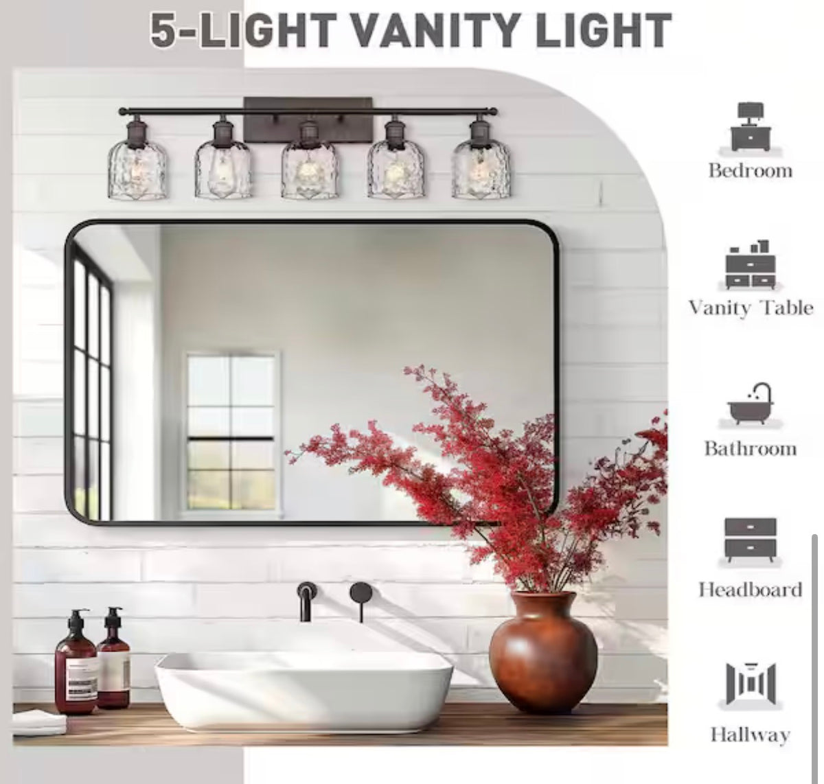 5-Light Oil Rubbed Bronze Vanity Light with Hammered Glass Shade