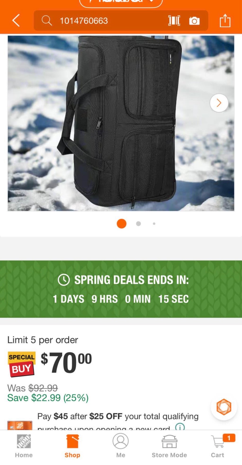U.S. Army ROMEO 28-inch Tactical Rolling Duffel Black.
