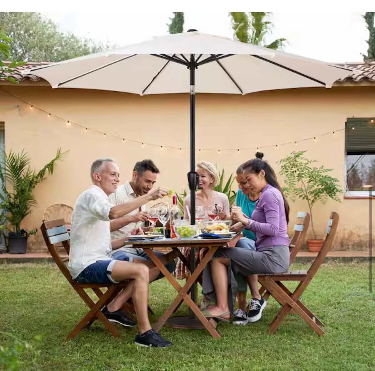 9 ft. Round 8-Rib Steel Market Patio Umbrella in Creamy Beige