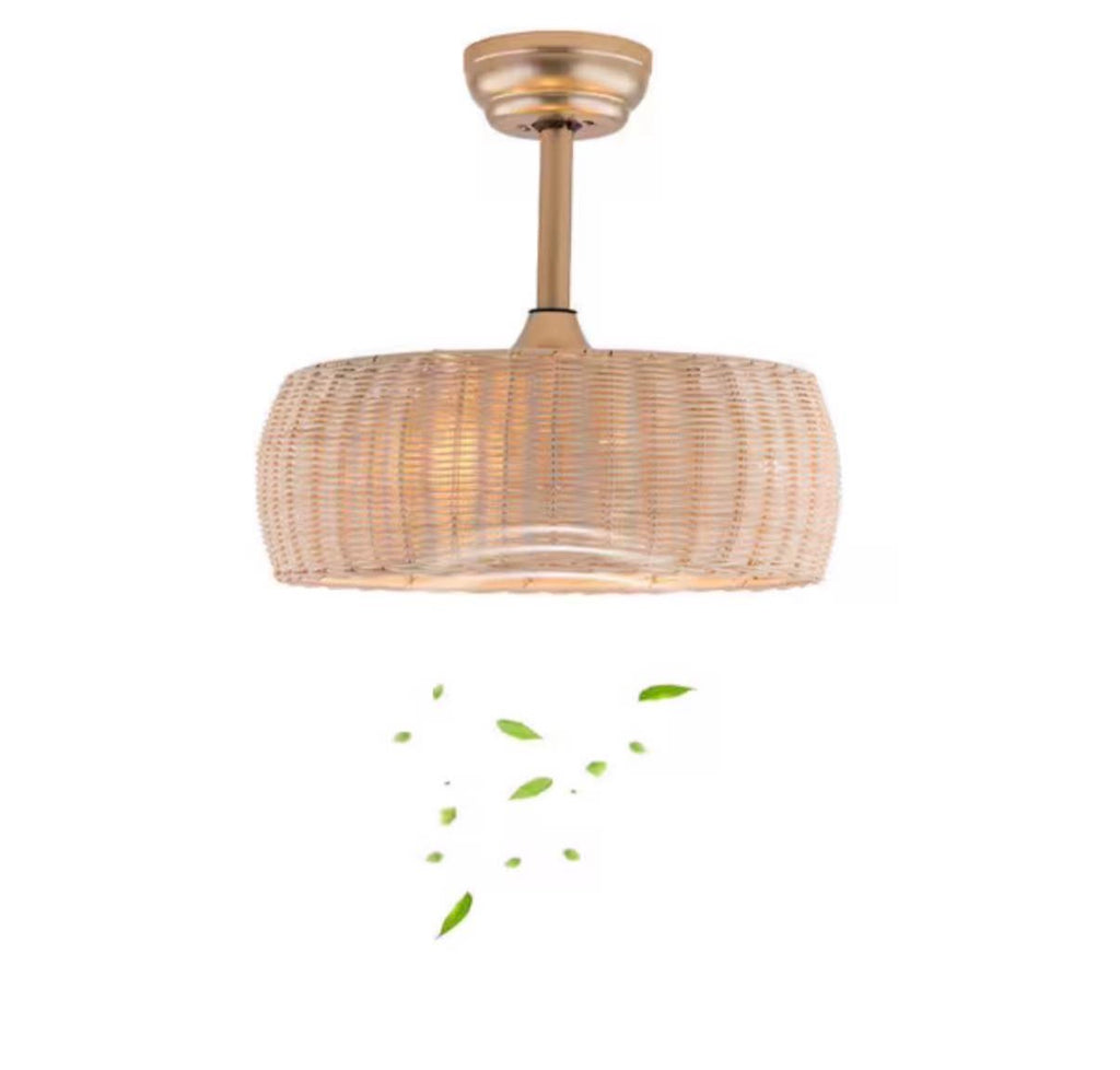 17.7 in. Indoor Natural and Gold Boho Rattan Caged Ceiling Fan