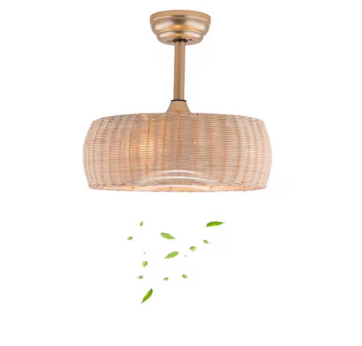 17.7 in. Indoor Natural and Gold Boho Rattan Caged Ceiling Fan