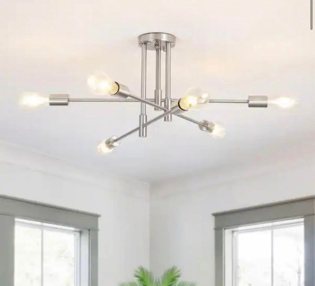 27.56 in. 6-Light Nickel Dimmable Sputnik Chandelier