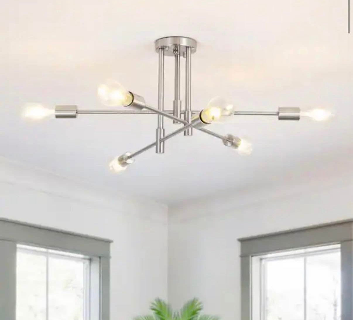 27.56 in. 6-Light Nickel Dimmable Sputnik Chandelier