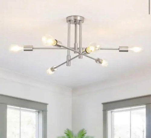 27.56 in. 6-Light Nickel Dimmable Sputnik Chandelier