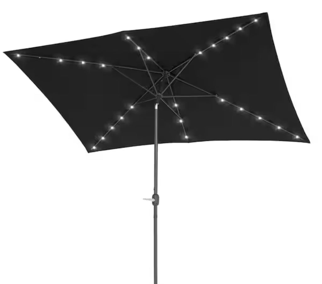 Solar LED 10 ft. x 6.5 ft. Patio Rectangle Umbrella in Black