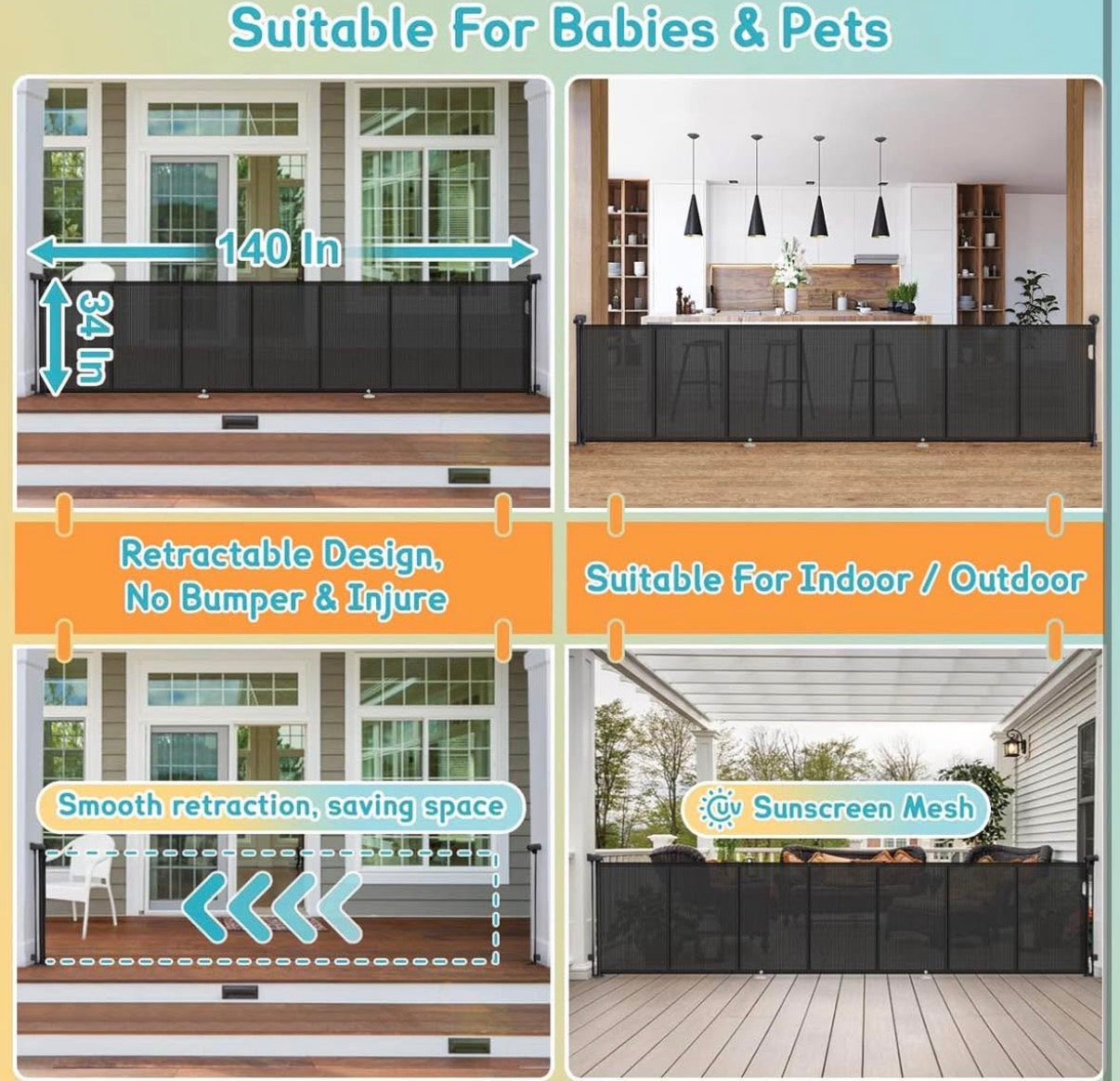 140'' Retractable Baby Gates Extra Wide