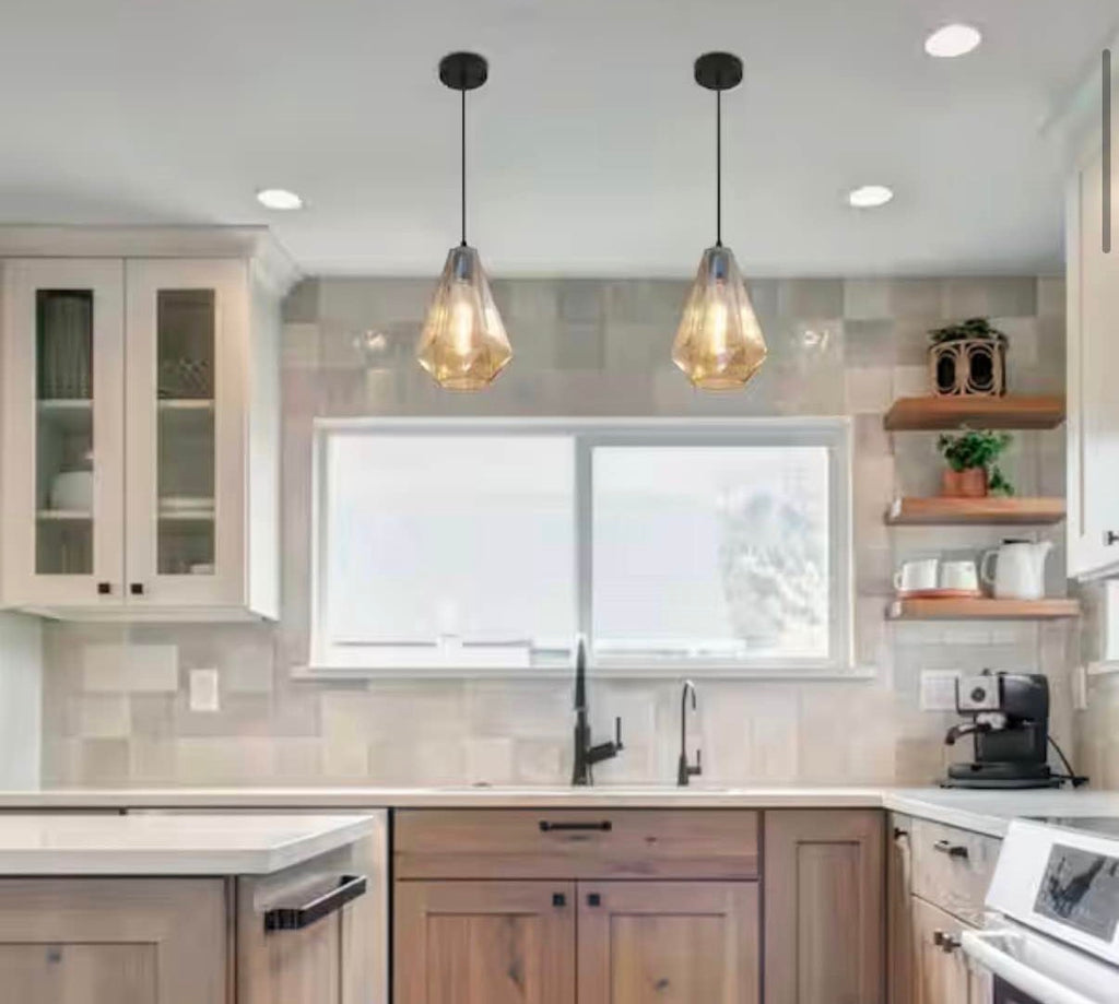 Amber Pendant Light with Geometric Shade