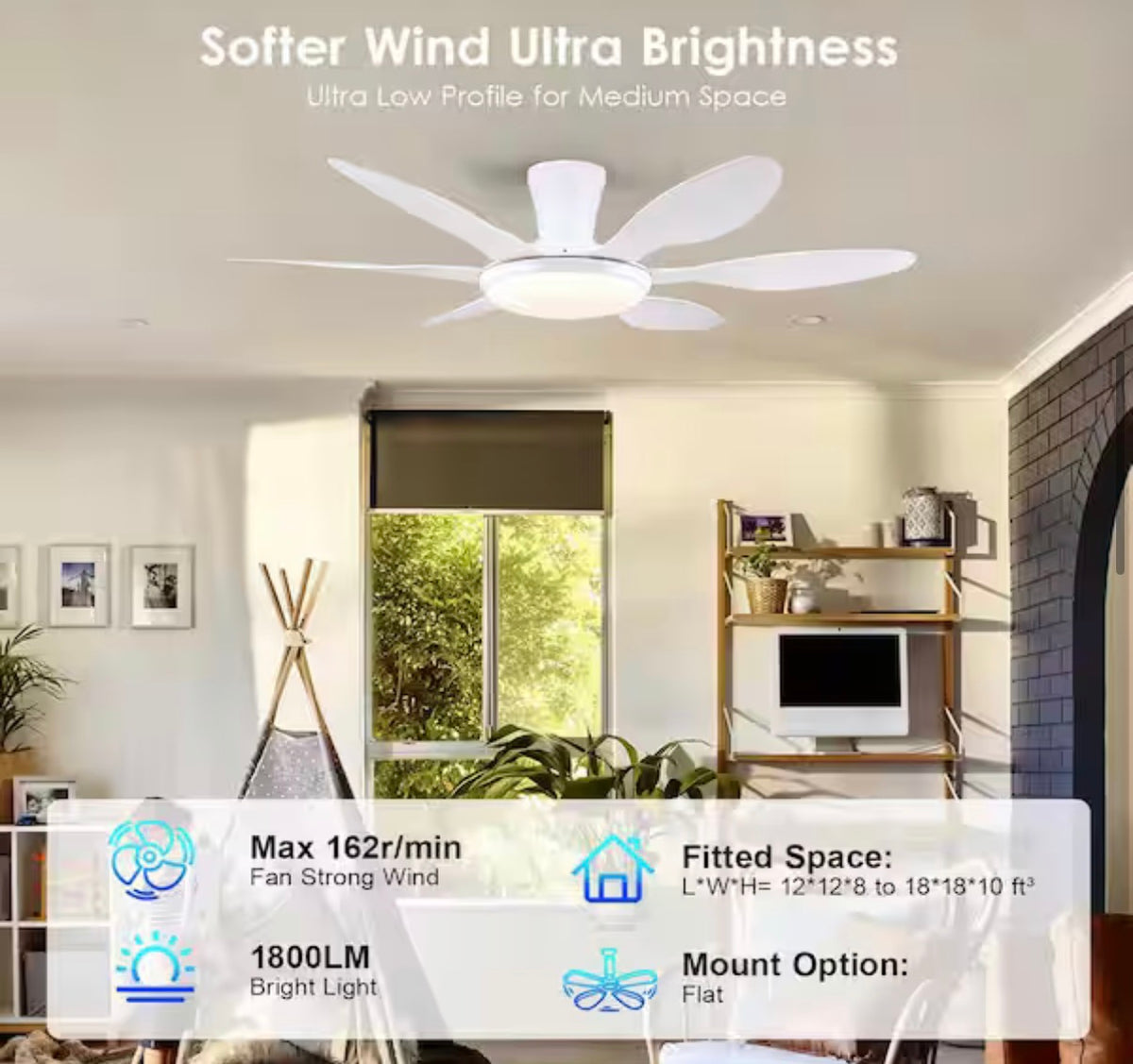 51 in. Indoor/Outdoor Flush Mount White Ceiling Fan