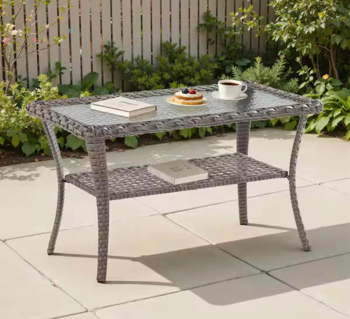 Outdoor Coffee Table With Storage Glass Top Wicker Table