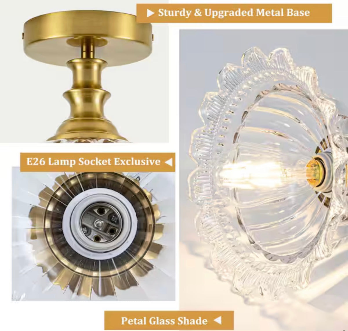 Brushed Vintage Gold Dome Semi-Flush Mount Ceiling Light