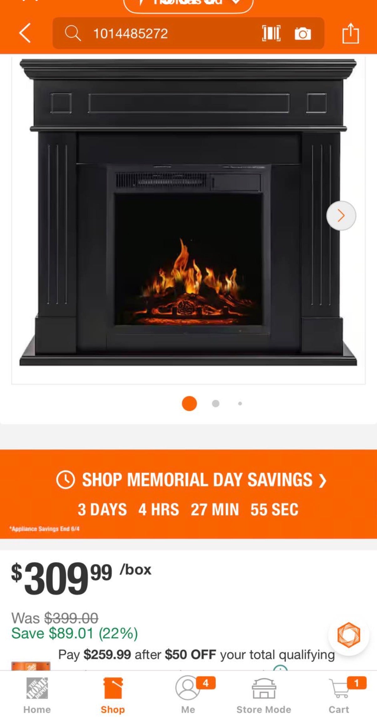43 in. Freestanding Electric Fireplace in Black