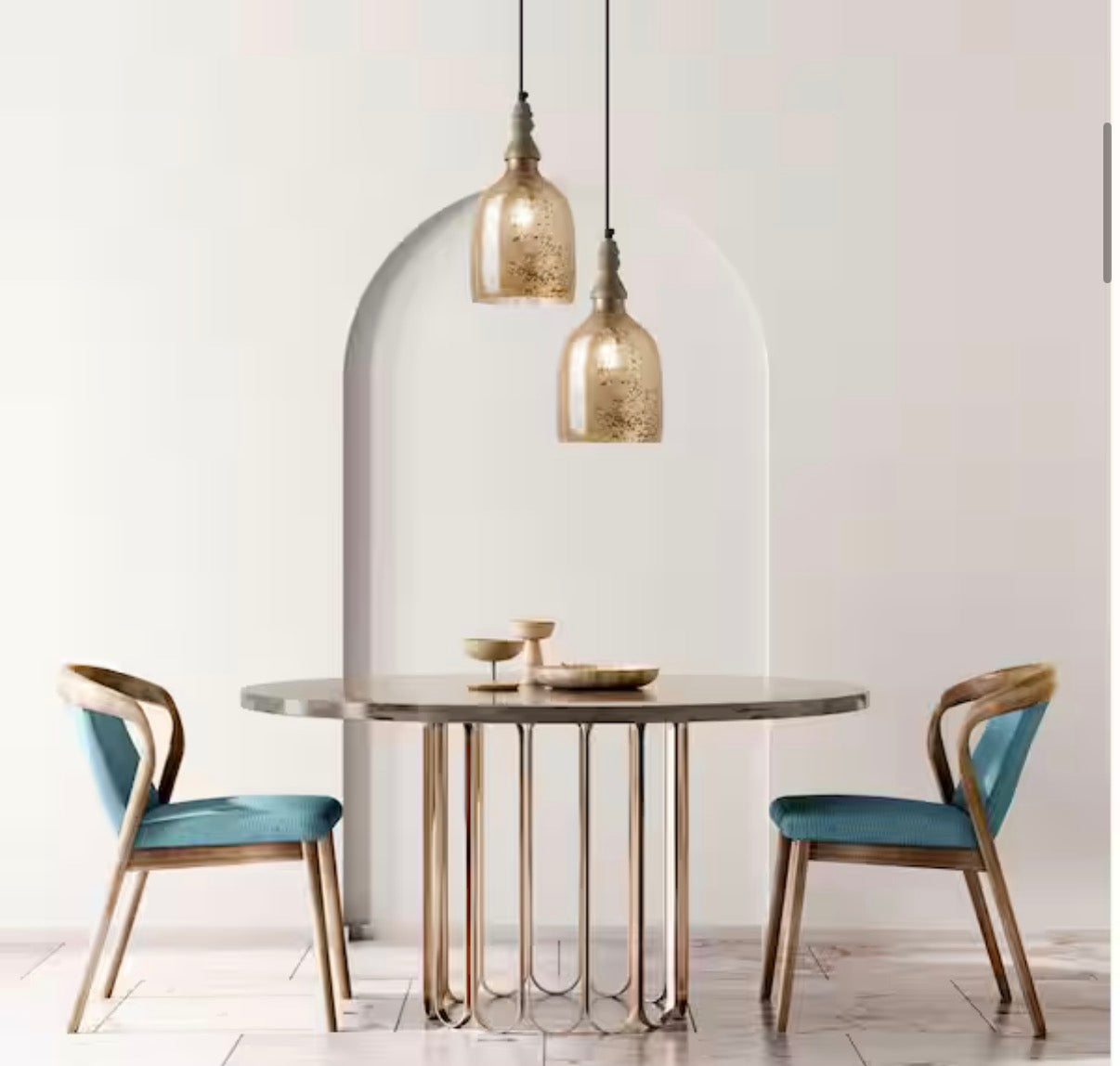 1-Light Bell-Shaped Glass Shade Pendant Lamp with Mango Wood Accent